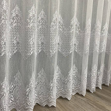 Льняна тюль з шикарною вишивкою №12224 на відріз, фото 2