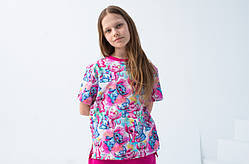 Футболка Стіч та Ангел для дівчинки в стилі оверсайз з матеріалу кулір р. 104-170