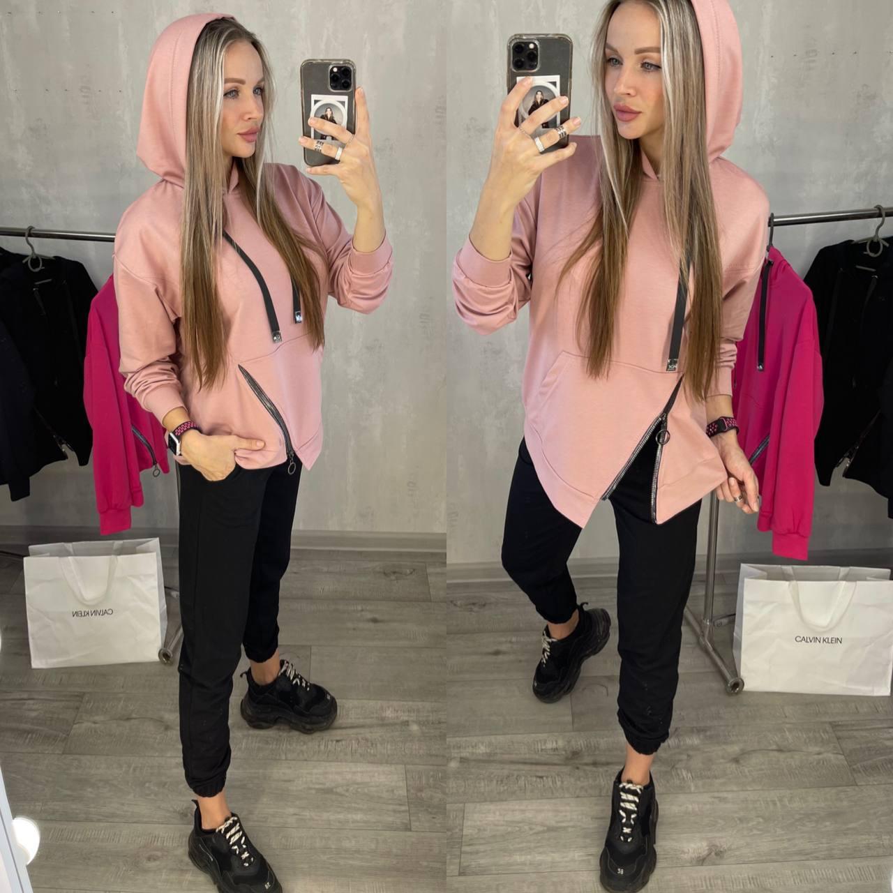 Зручний трикотажний жіночий костюм кофта з капюшоном і штани Da5400