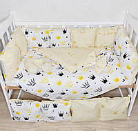 Комплект постільної білизни TM Bonna "ЕКО" в дитячій ліжечко, +конверт-одеяло на виписку. Жовті корони