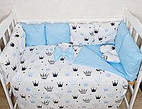 Комплект постільної білизни TM Bonna "ЕКО" в дитячій ліжечко, +конверт-одеяло на виписку. Блакитні корони/горох