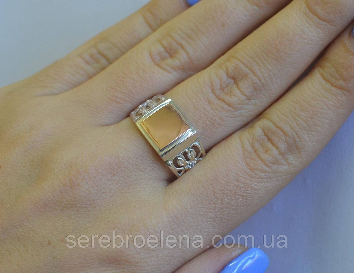 Срібна чоловіча печатка - каблучка з золотом, фото 1