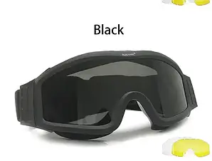 Тактичні окуляри-маска зі змінами лінзами ЧОРНІ/балістичні окуляри