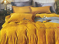 Велюровое постельное белье Моника евро горчичного цвета Турция Плюшевая теплая Евро постель