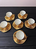 Набір турецьких чашок для кави та чаю 6 шт Золото (Чашки Білі)