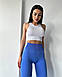 Комплект: лосини сині з ефектом пуш-ап та топ білий в рубчик M, фото 4