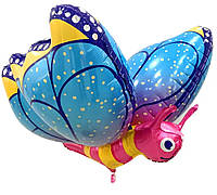 Фольгированный шарик КНР (60х60 см) Бобочка с голубыми крыльями 3D