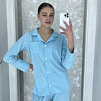 Женская шелковая пижама рубашка и штаны 2 в 1 костюм для дома голубой L-XL