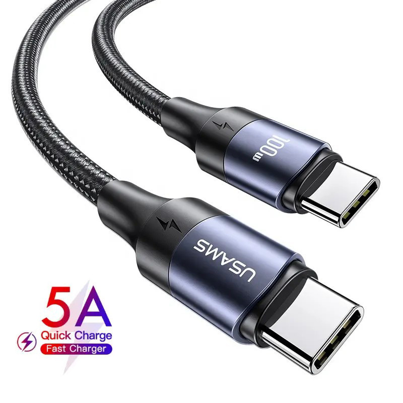Кабель синхронізації Usams Super Quick Charge USB Type-C Power Delivery 100 W 5 A 1.2m нейлоновий чорний