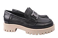 Туфли-лоферы женские из натуральной кожи, на платформе, черные, Aquamarin, 39