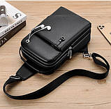 Чоловіча шкіряна сумка слінг через плече містка, фото 4