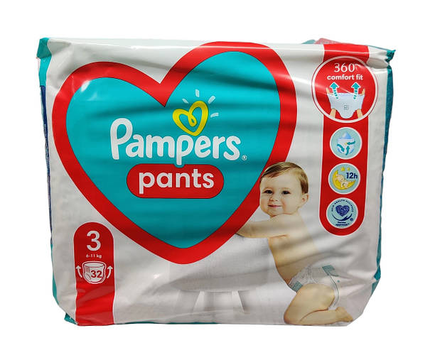 Подгузники трусики для детей Pampers Pants 3 от 6 до 11 кг упаковка 32