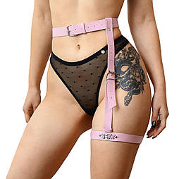 Гартер на ногу Art of Sex — Naomi з написом SEXY, натуральна шкіра, розмір XS-2XL, колір рожевий 777Store.com.ua