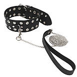 Нашийник Art of Sex — Tessa з повідцем із натуральної шкіри, колір чорний 777Store.com.ua, фото 3