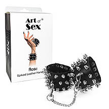 Наручники із шипами Art of Sex — Rose Spiked Leather Handcuffs, натуральна шкіра, фото 5