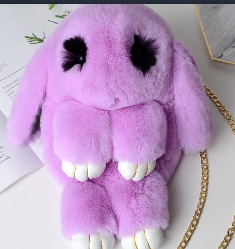Плюшева сумка Зайчик, Кролик сумочка зі штучного хутра, фіолетовий зайчик