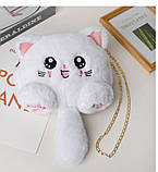 Плюшева сумка Кошеня, жіноча сумка-месенджер із ланцюжком на одне плече зі штучного хутра., фото 2