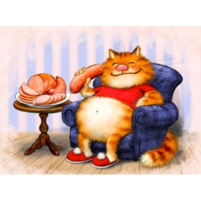 Картина за номерами 40х50 см DIY (без коробки) Кіт з ковбасою (RA3075_O), фото 1