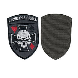 Шеврон військовий / армійський, I LOVE THIS GAMES, на сірому, на липучці, ЗСУ. 10 см * 7 см
