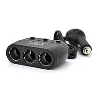 АЗП розгалужувач + вольтметр Olesson 1518, 12V-3 * 12V + USB, Black, Blister