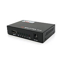 Активный HDMI сплитер 1=>4 порта, 3D, 1080Р, 1,4 версия, DC5V/2A Q50, Box