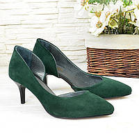 Женские замшевые туфли на невысокой шпильке, цвет зеленый