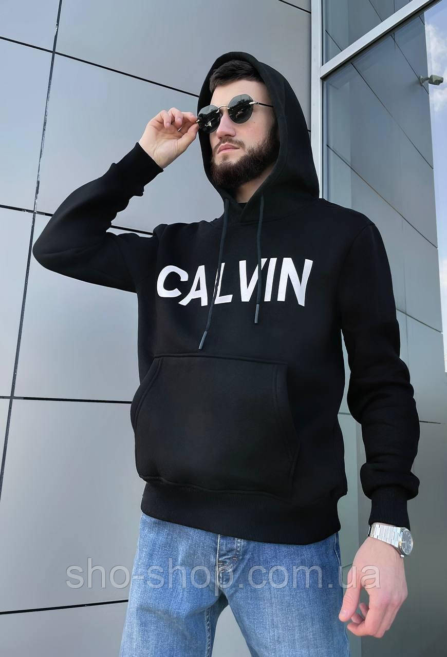 Утеплений худі CALVIN KLEIN Black худак чорний келвін кляйн на флісі худи CK, фото 1