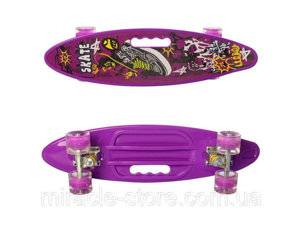 Скейт пенніборд з підсвічуванням MS 0461-2 алюмінієва підвіска 10 видів 59-16 см Скейтборд дитячий фіолетовий