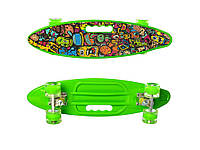 Скейт пенниборд с подсветкой MS 0461-2 алюминиевая подвеска 10 видов 59-16 см Скейтборд детский Зеленый