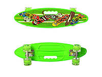 Скейт пенниборд с подсветкой MS 0461-2 алюминиевая подвеска 10 видов 59-16 см Скейтборд детский Зеленый граффити