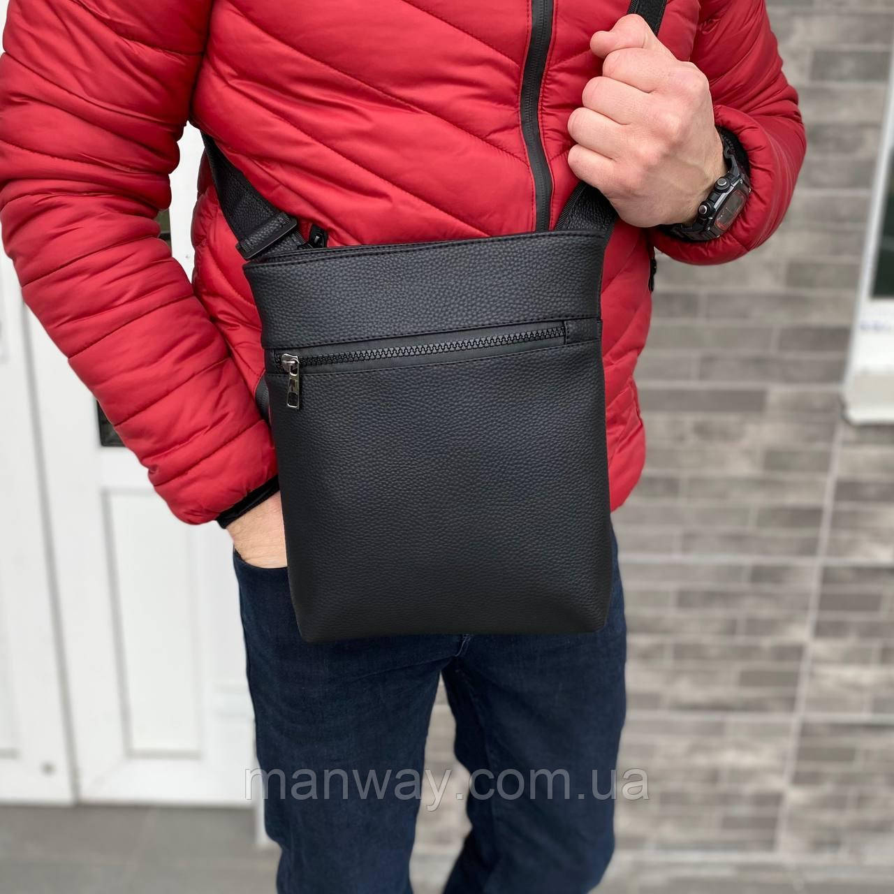 Чоловічі сумки через плече барсетка месенджер чорна містка Bucket фактурна