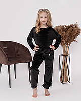 Пижама детская домашняя велюровая кофта со штанами Черный