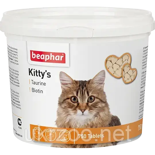 Кормовая добавка для кошек с биотином и таурином Beaphar Kitty's + Taurine-Biotine 750 табл. - фото 1 - id-p1691339201