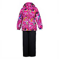 Комплект верхней одежды для девочек (куртка + полукомбинезон) Huppa Yonne черный с принтом 41260014-91263