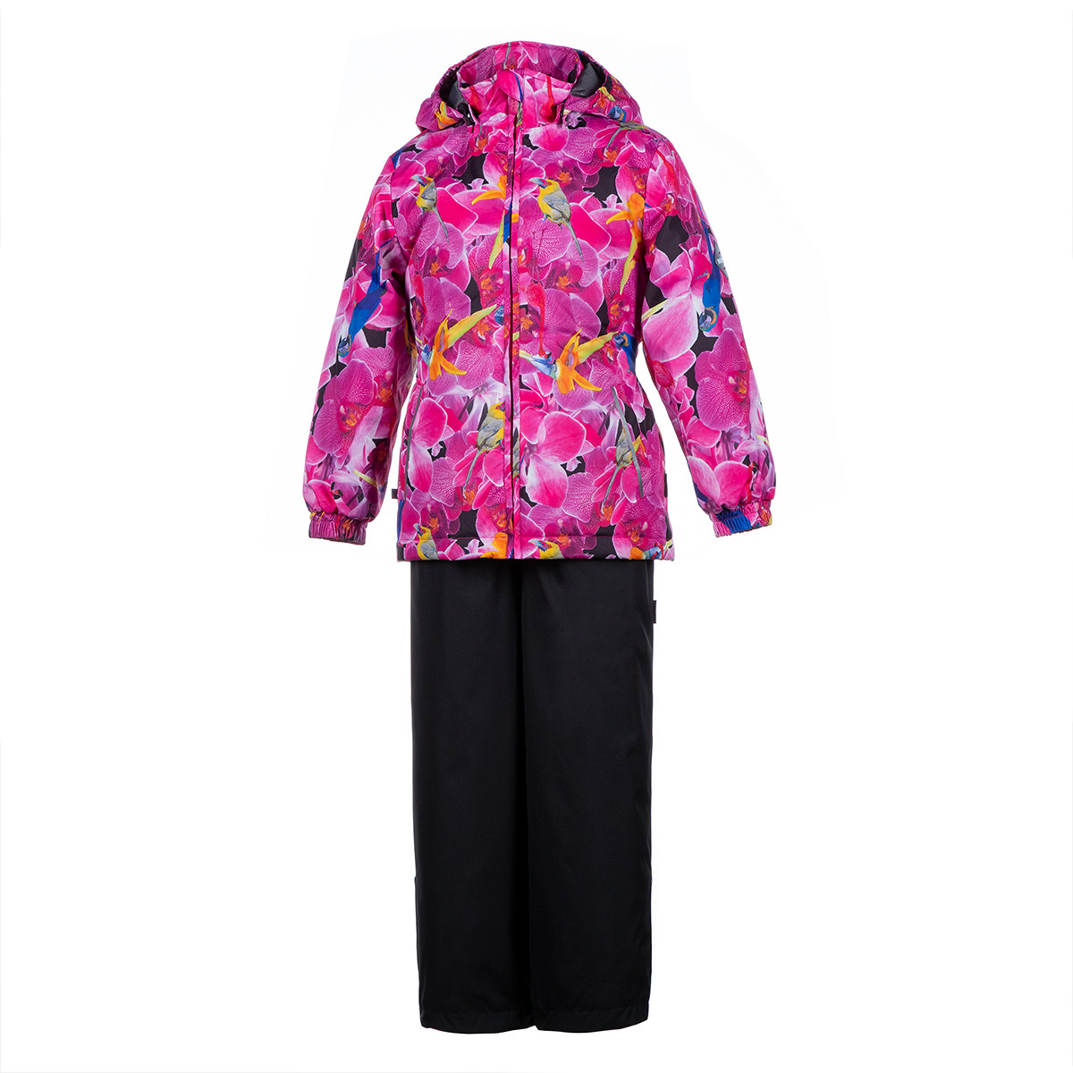 Комплект верхнього одягу для дівчаток (куртка + напівкомбінезон) Huppa Yonne чорний з принтом 41260014-91263