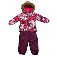 Комплект зимовий для дівчаток (куртка + напівкомбінезон) Huppa Avery фуксія з принтом/бордовий 41780030-11363