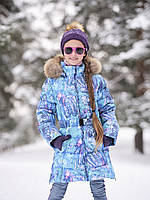 Пальто зимнее для девочек Huppa Yasmine голубой с принтом 12020055-11436