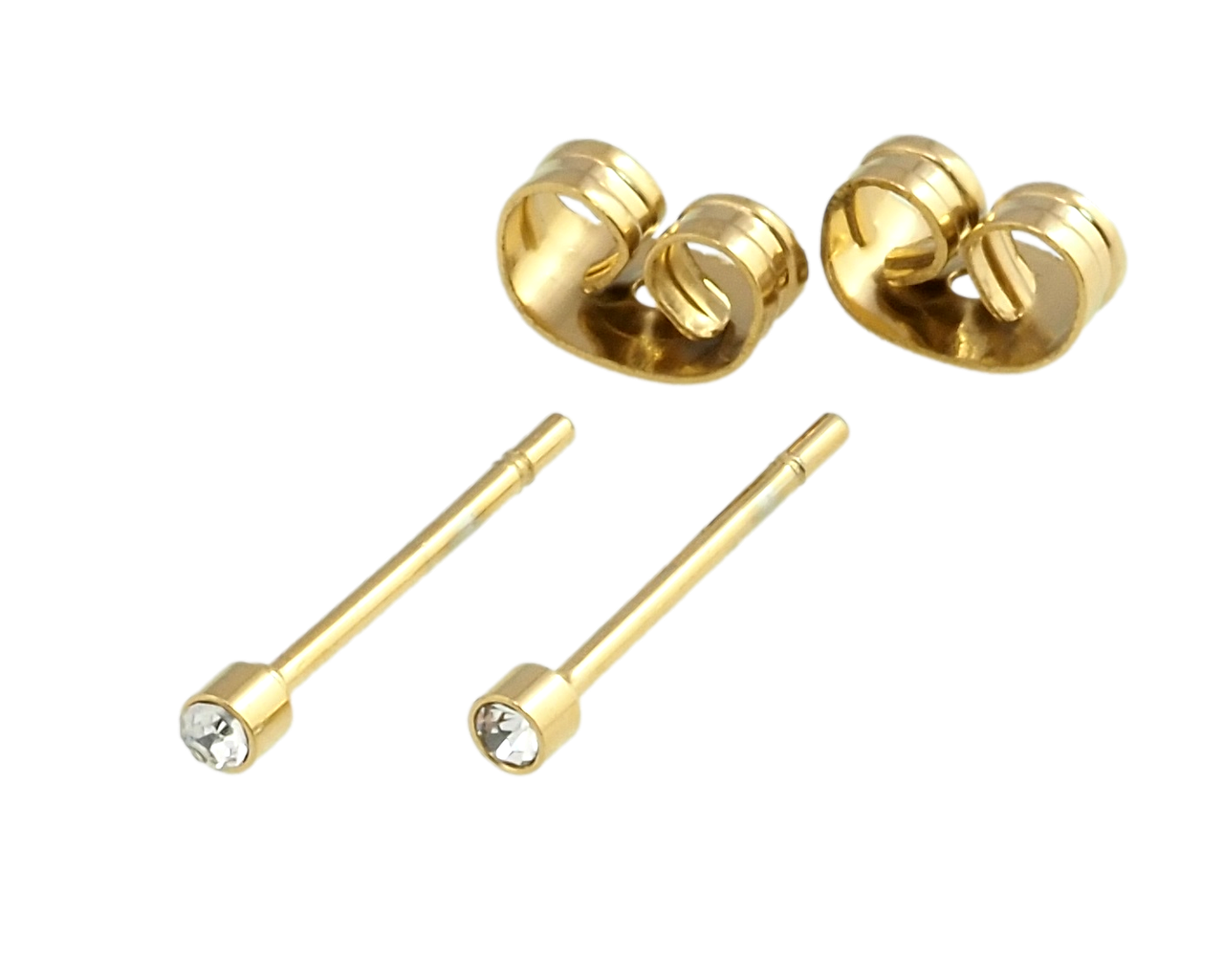 Сережки Xuping TTM Stainless Steel колір 14K пусети "Фіаніти в обідковій оправі" ø 2мм