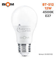 Лампа LED BT-512 А60 12W E27 4500K матовая Biom 00-00001432