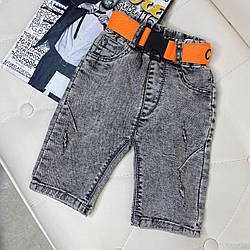 Стильні джинсові шорти з помаранчевим ременем Сірі 2012 86, Серый, Для мальчиков, Лето, 110 , 1 год