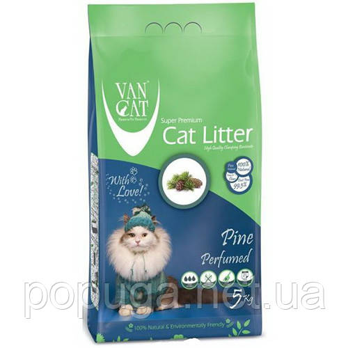 Van Cat (Ван Кет) PINE (СОСНА КОМКУЄТЬСЯ) бентонітовий наповнювач для котів 5 кг, фото 1