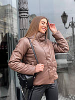 Женская теплая матовая куртка эко-кожа S M L (42 44 46) осенняя куртка кожаная МОККО