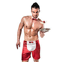 Чоловічий еротичний костюм офіціанта Passion 019 SHORT red L/XL, шорти та метелик  Кітті