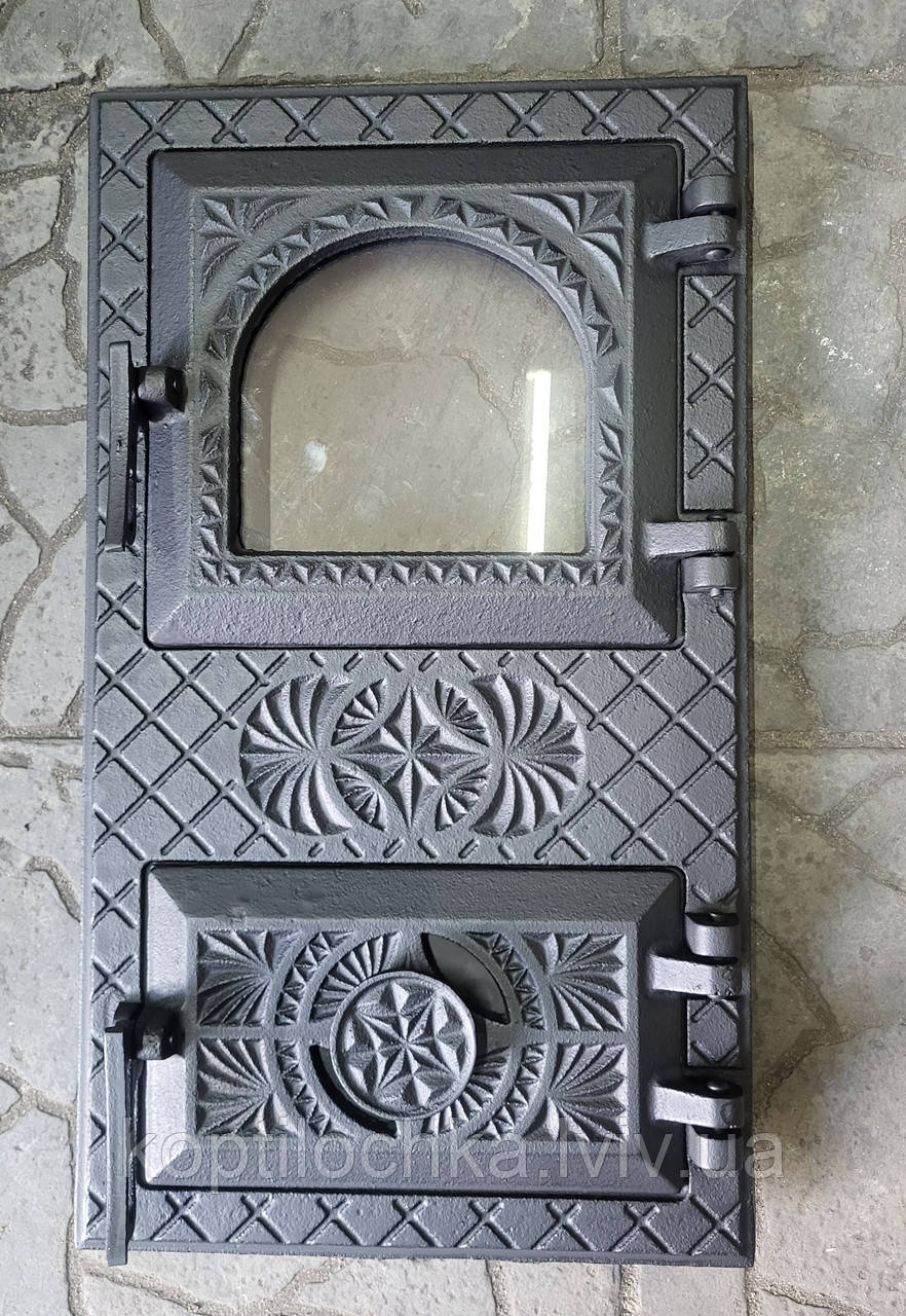 Дверцята для пічки,мангала "Вікторія" чавунна зі склом 290*500