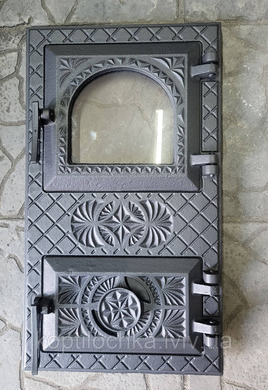 Дверка для пічки,мангала "Вікторія" чавунна з склом 290*500