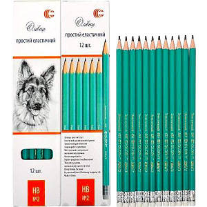 Олівець чорнографічний НВ №2 простий з ластиком CR655