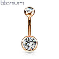 Пірсинг пупка банан з титану Spikes T23N04-141058RDC з фіанітами (Прозорий, 10 мм)