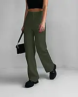 Женские брюки палаццо цвета хаки с широкими штанинами из джинс-бенгалина