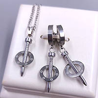 Набір Stainless Steel ланцюжок з кулоном та сережки (довжина: 42 мм ширина: 12 мм). Сталь. Родій