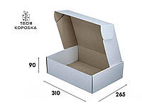 Біла коробка самозбірна картонна 310х265х90 крафт упаковка для пакування подарунків та сувенірів